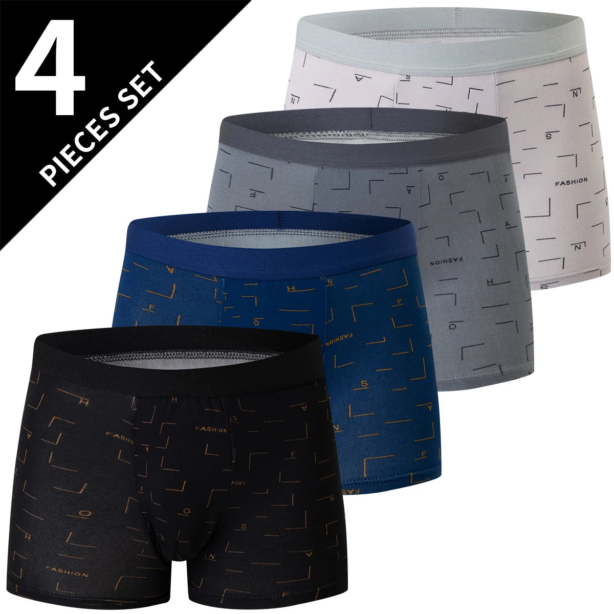 4 Pieces European and American Size MEN'S FASHION Printed Boxer Underwear Comfortable Swimming Trunks Oversized Underwear Shorts
