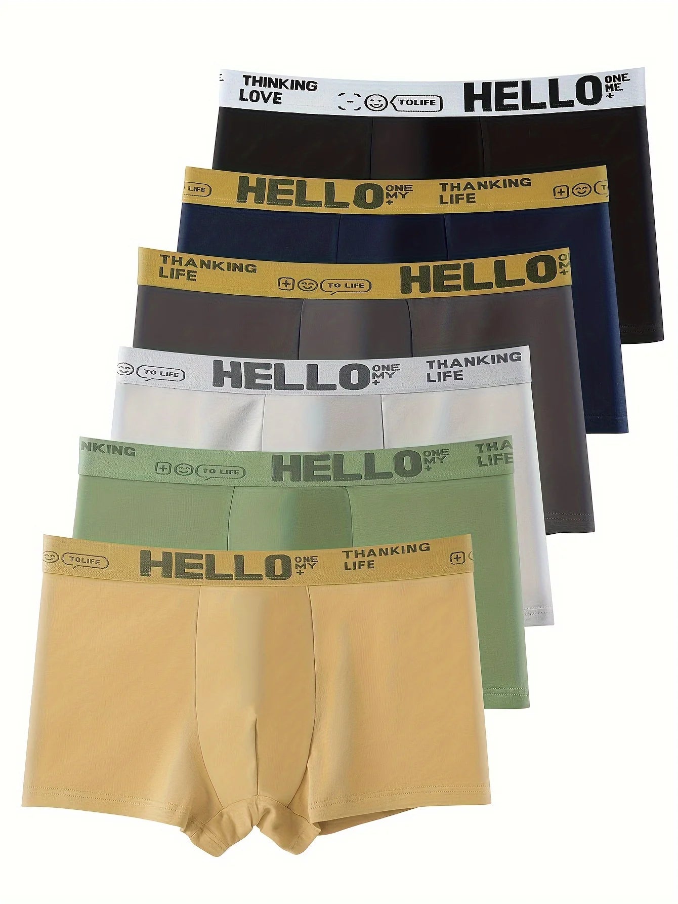6 pieces of men's cotton comfortable breathable and moisture absorbing boxer shorts, daily wear simple men's underwear