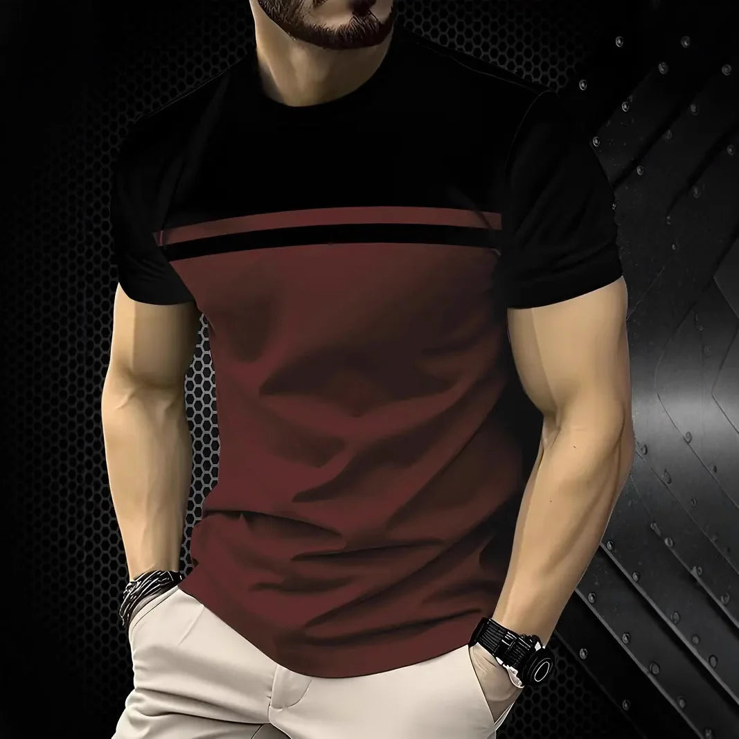 3D Print Lattice Stripes T Shirt For Men Color Block Pattern Short-Sleeved Tees Harajuku Streetwear Tops O-Neck T-Shirt Clothes