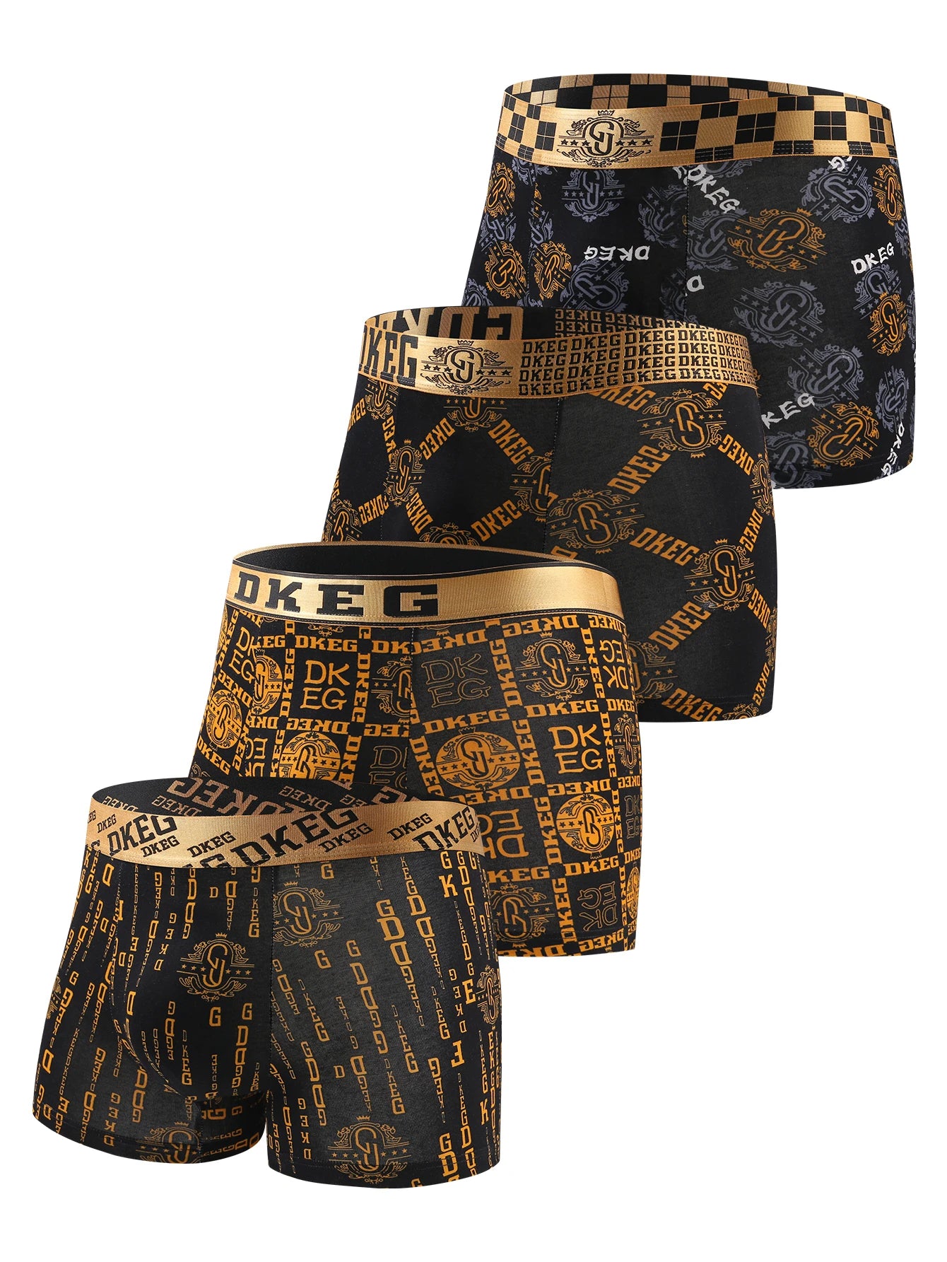 Men's luxurious black gold printed cotton boys' underwear antibacterial breathable boxer shorts 4-pack