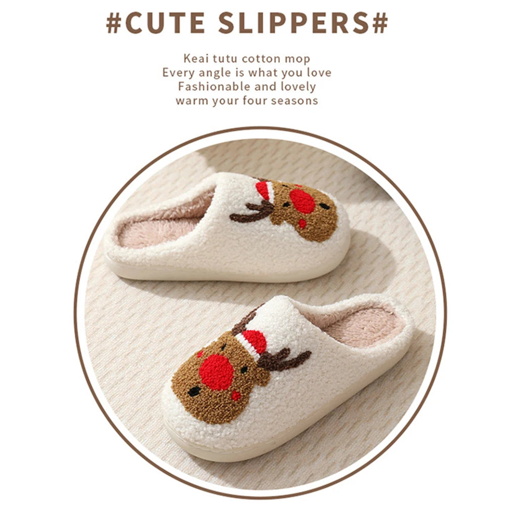 Christmas Deer Slippers Bedroom Slipper Women Men Plush Warm Slipper Women Fuzzy Fluffy Slippers for Winter for Christmas Gift