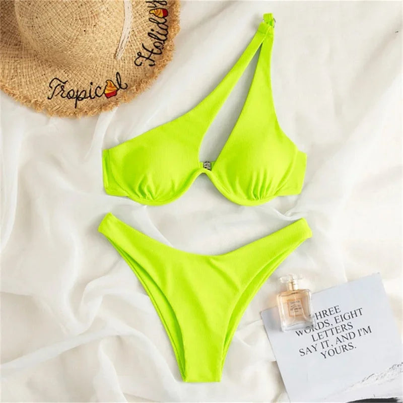 Bikini 2024 Woman Swimsuit Multicolour Swimwear Bathing Suit Sole Shoulder Sling Underwire Swimsuit Sexy Hotsweet Bikini Set New