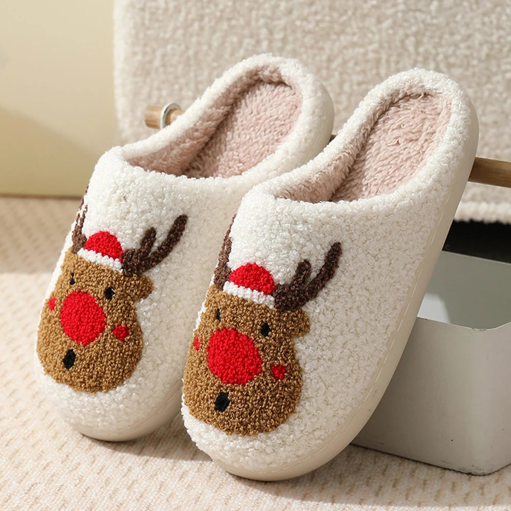 Christmas Deer Slippers Bedroom Slipper Women Men Plush Warm Slipper Women Fuzzy Fluffy Slippers for Winter for Christmas Gift
