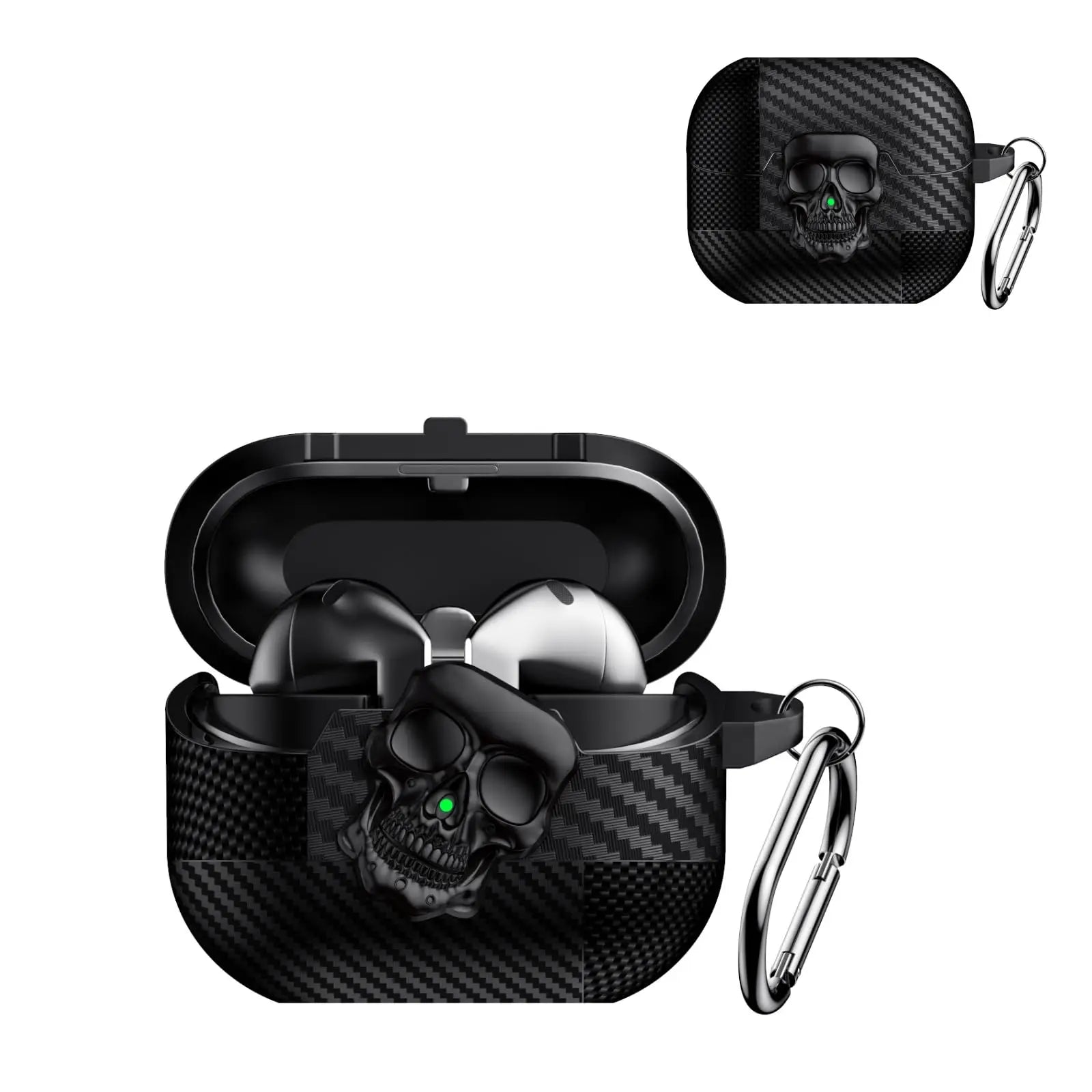 New For Samsung Galaxy Buds 3 Pro with Keychain & Cleaner Kit Funny Skull Carbon Fiber Protective Case For Samsung Galaxy Buds 3