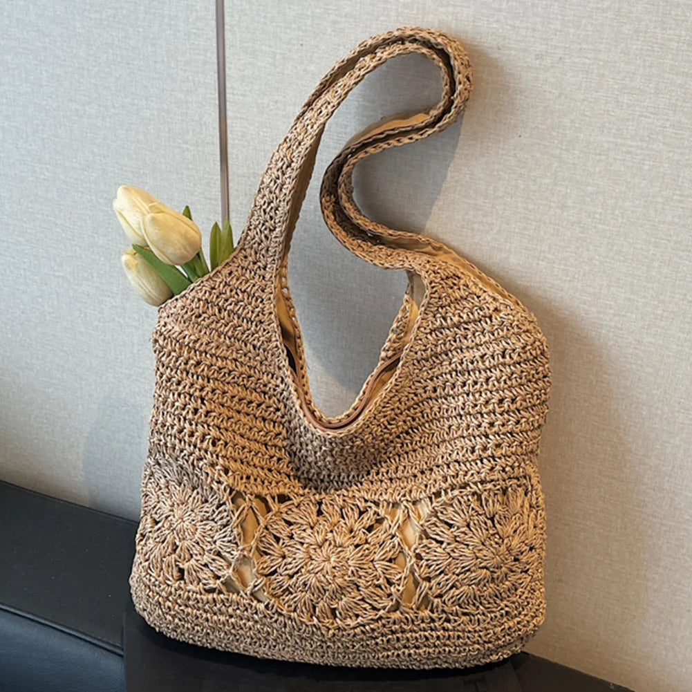 Large Straw Beach Bag Summer Shoulder Bag Handbag Hobo Bag Shoulder Purse for Women Travel Vacation