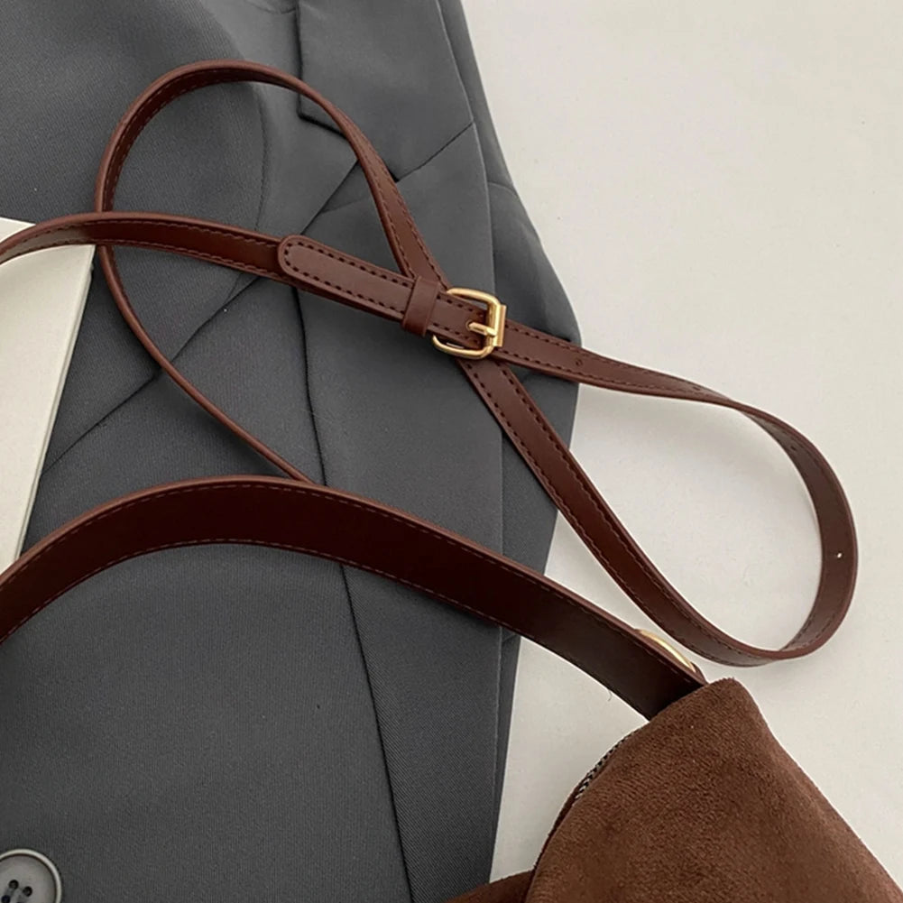 Women Suede Shoulder Bag Adjustable Strap Hobo Purse With Inner Pocket Satchel Purse Zipper Clutch Purse for Work Travel