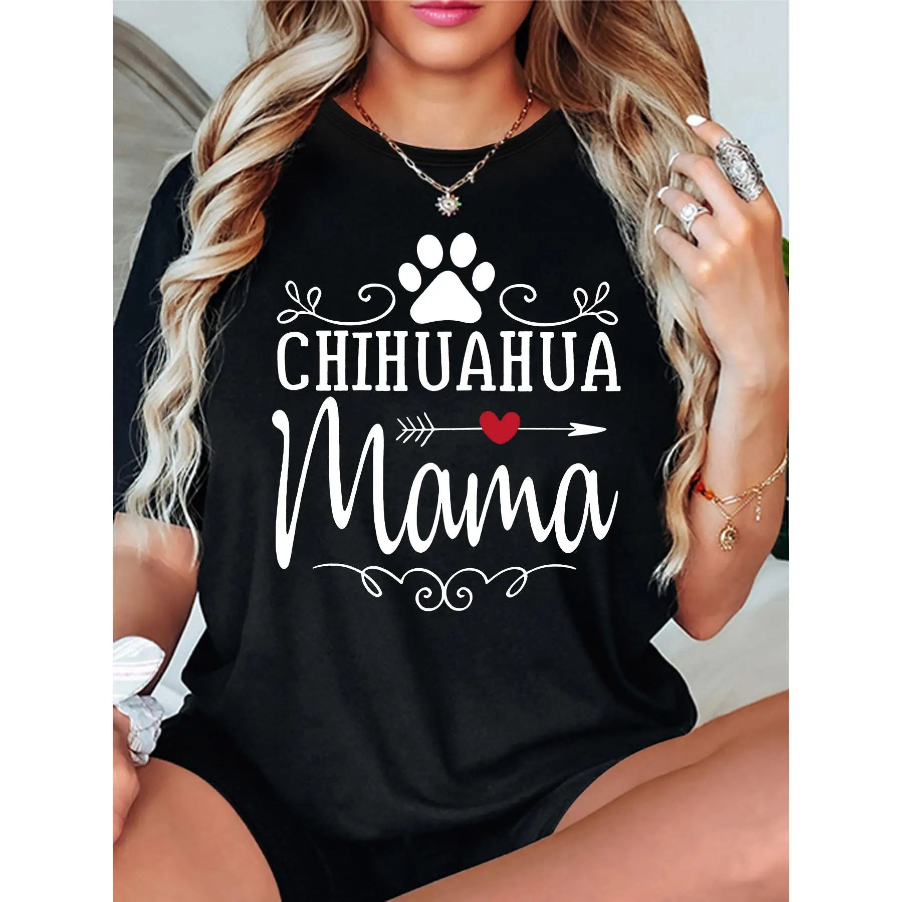 Chihuahua Mama Graphic Tee - Women's Casual Crew Neck T-Shirt, Short Sleeve, Machine Washable - Perfect for Spring & Summer