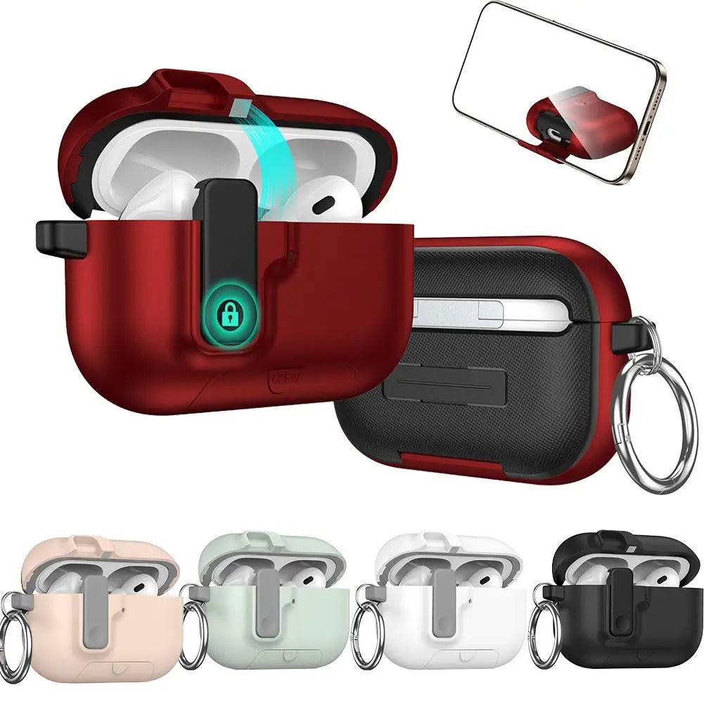 Shockproof Protective Case For Airpods Pro 3 With Phone Stand Automatic Lock Security Cover For AirPods Pro3 3rd Gen 2025