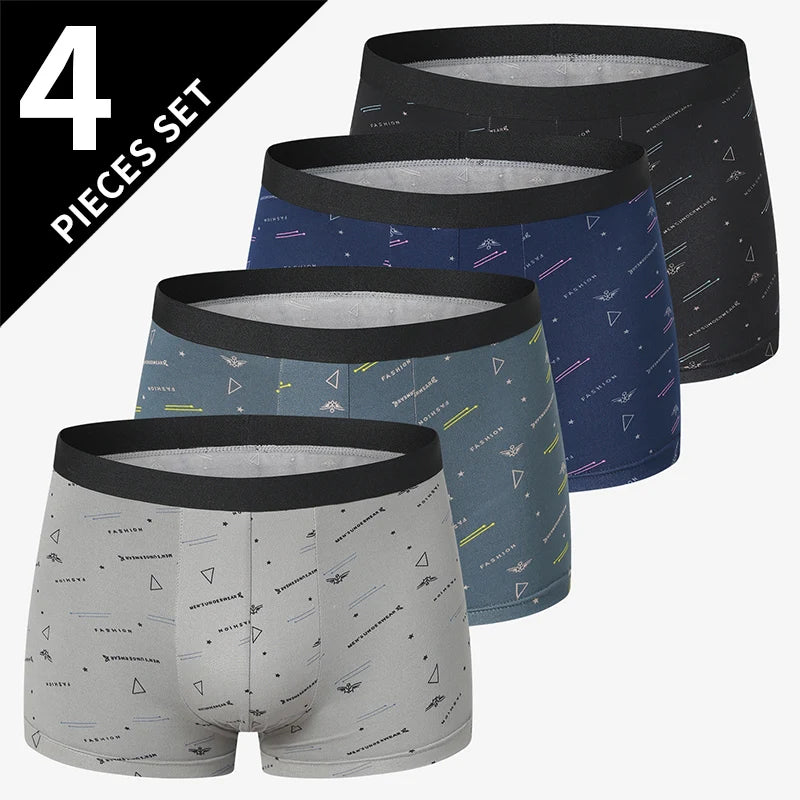 4 Pack European and American MEN'S Solid Color Boxer Underwear Comfortable Swimming Trunks Oversized Juvenile Boxer Underwear