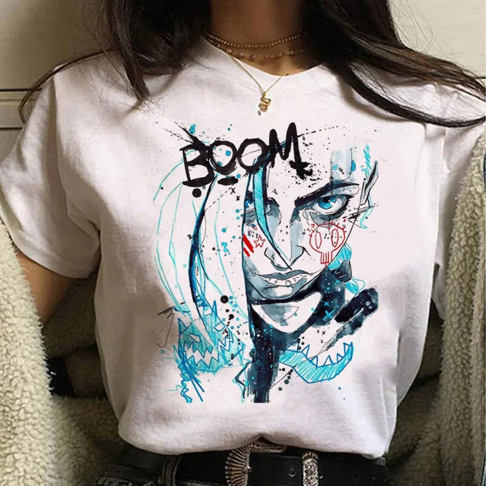 Jinx Arcane Monkey T Shirt Anime Cosplay Tees Women Men Unisex Grunge Aesthetic Short Sleeve Cartoon Print Summer Streetwear