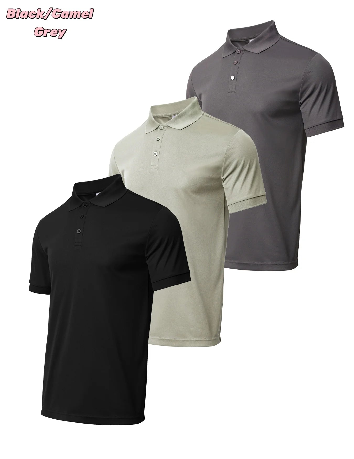 3-piece men's quick drying short sleeved casual sports golf shirt moisture wicking casual fitness top