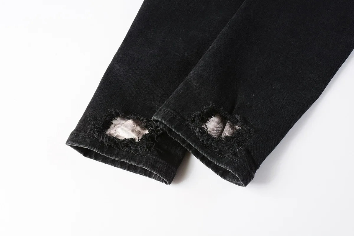 2025 New Fashion Trend High Quality Jeans Classic Retro American High Street Ripped Gray Paint Washed Skinny Jeans Men