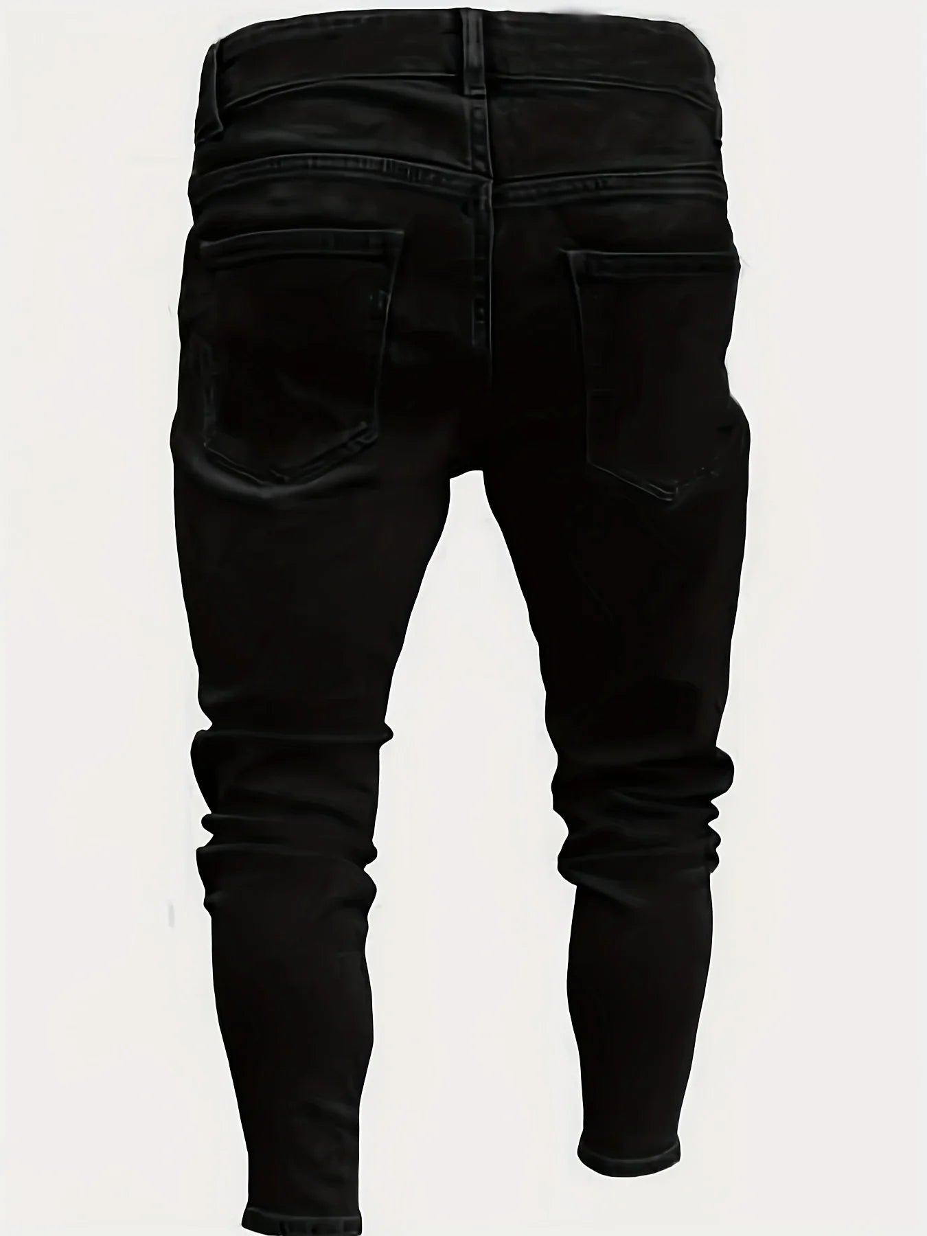 Men's casual street style straight leg pants, slightly stretchy blended cotton jeans, splashed plaid ripped jeans