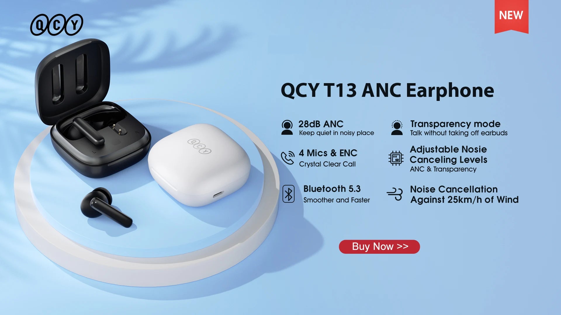 NEW QCY HT05 ANC Wireless TWS Bluetooth 5.2 Earphones 40dB Active Noise Cancellation Headset 6 Mic ENC HD Call TWS Earbuds