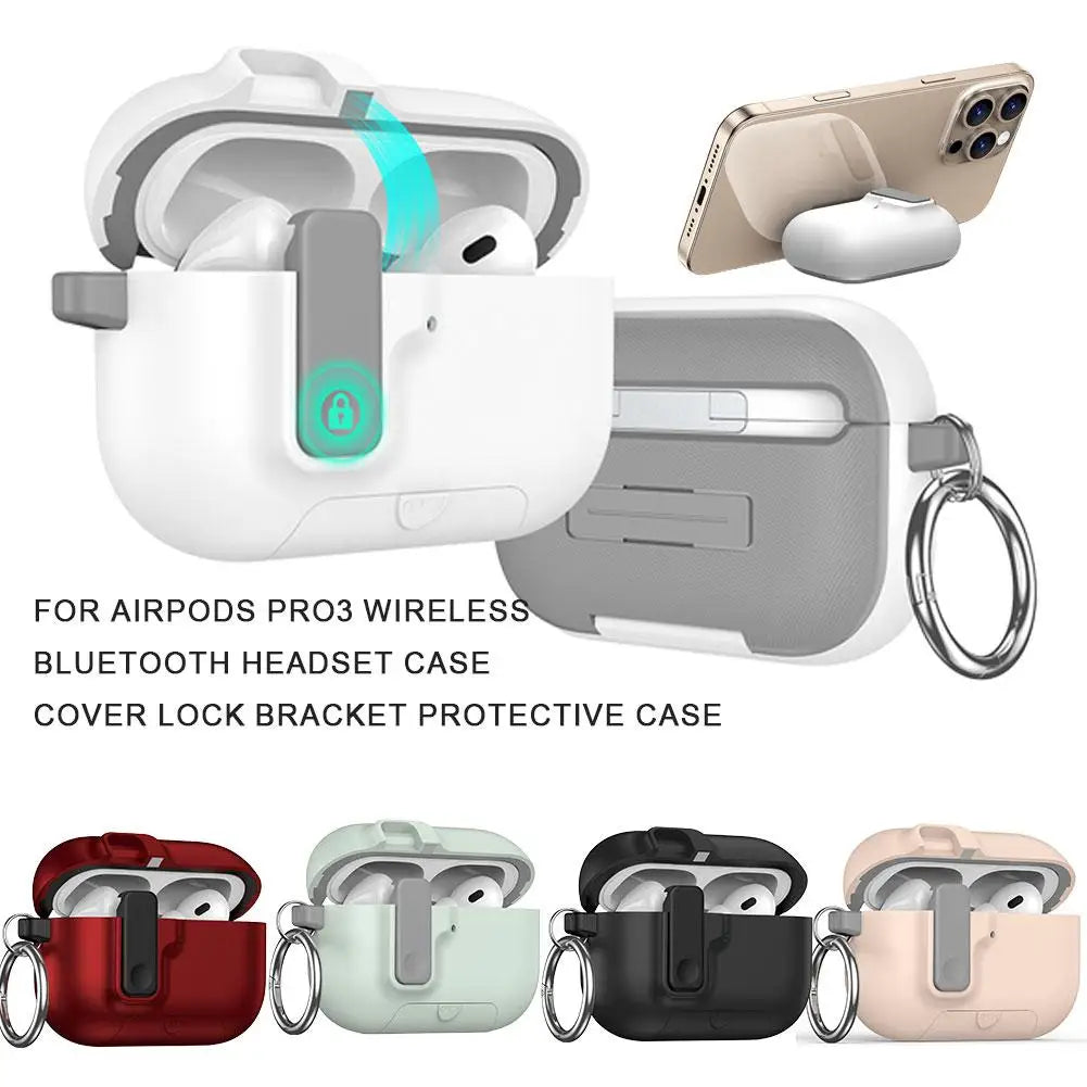 Shockproof Protective Case For Airpods Pro 3 With Phone Stand Automatic Lock Security Cover For AirPods Pro3 3rd Gen 2025