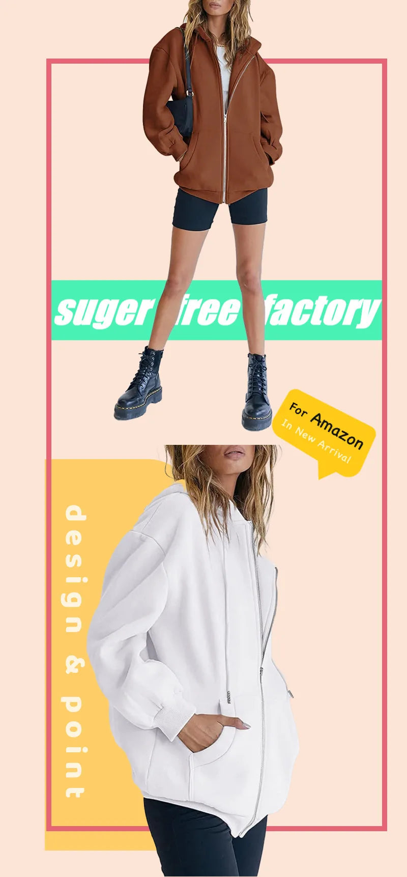 Fashion Gray Zip Up Sweatshirt Women Autumn Winter Jacket Clothes Hoodies Daily Pockets Long Sleeve Solid Versatile Lady Hoodies