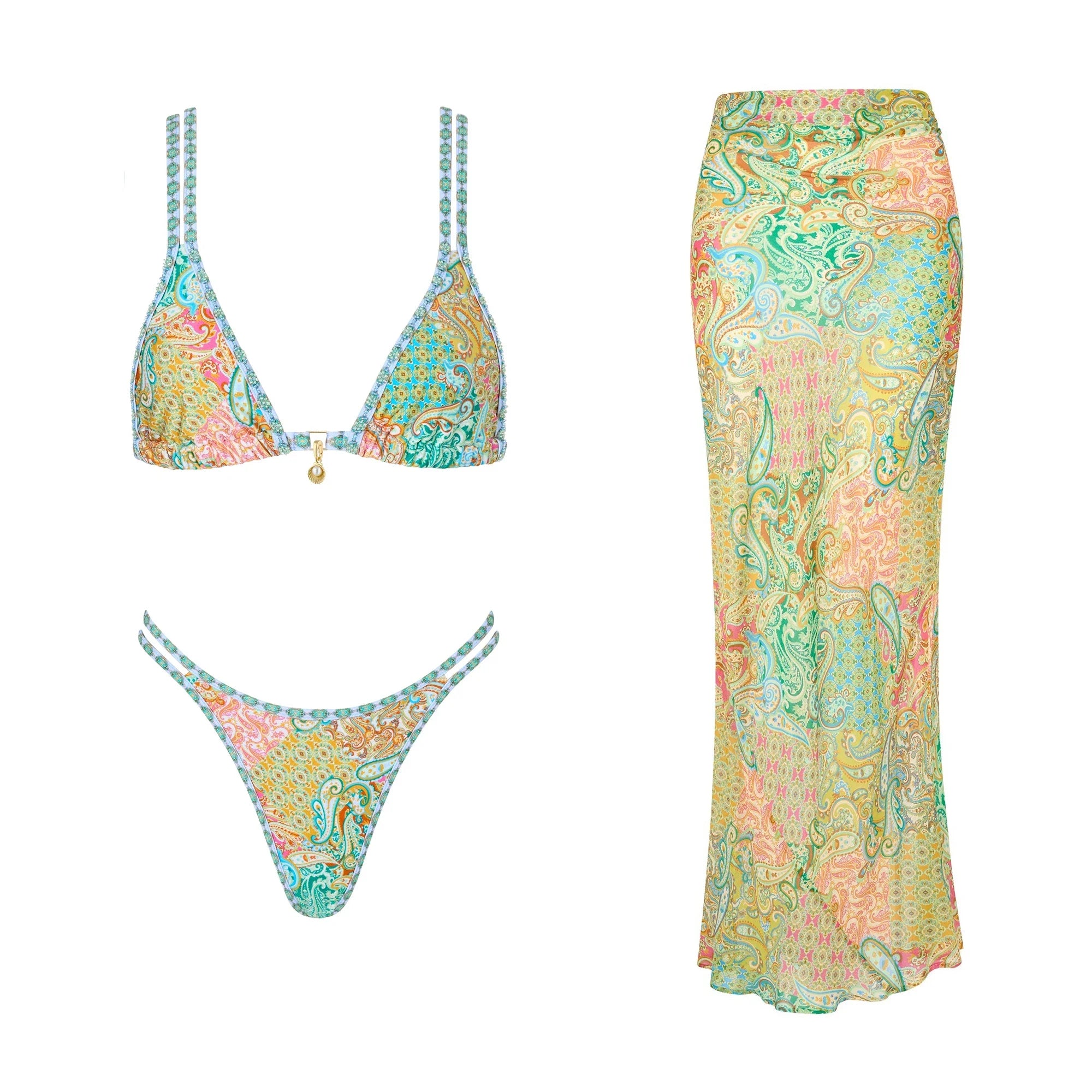 Bikini Swimsuit with Skirt Print Swimwear Women Brazilian Bikini 3 Pics Bathing Suit A Line Skirt Summer Female