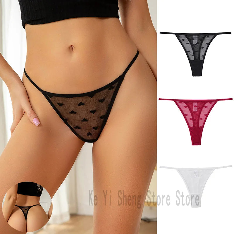 1PCS of women's thong, low-waist, transparent, sexy heart-shaped, breathable and seamless underwear for women