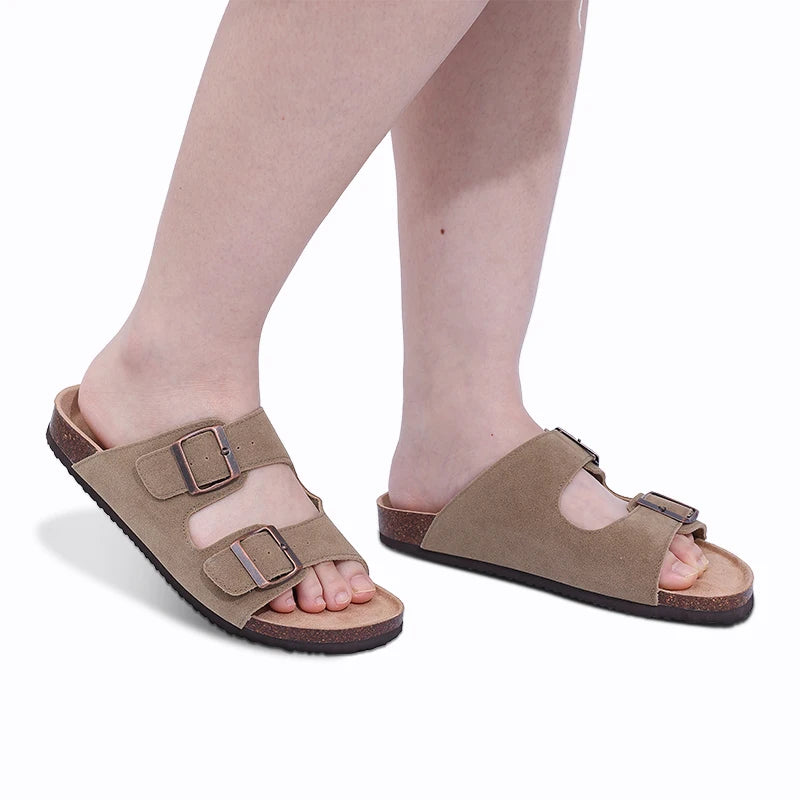 Fashion Women's Suede Mules Slippers Men Clogs Cork Insole Sandals With Arch Support Outdoor Beach Slides Home Shoes