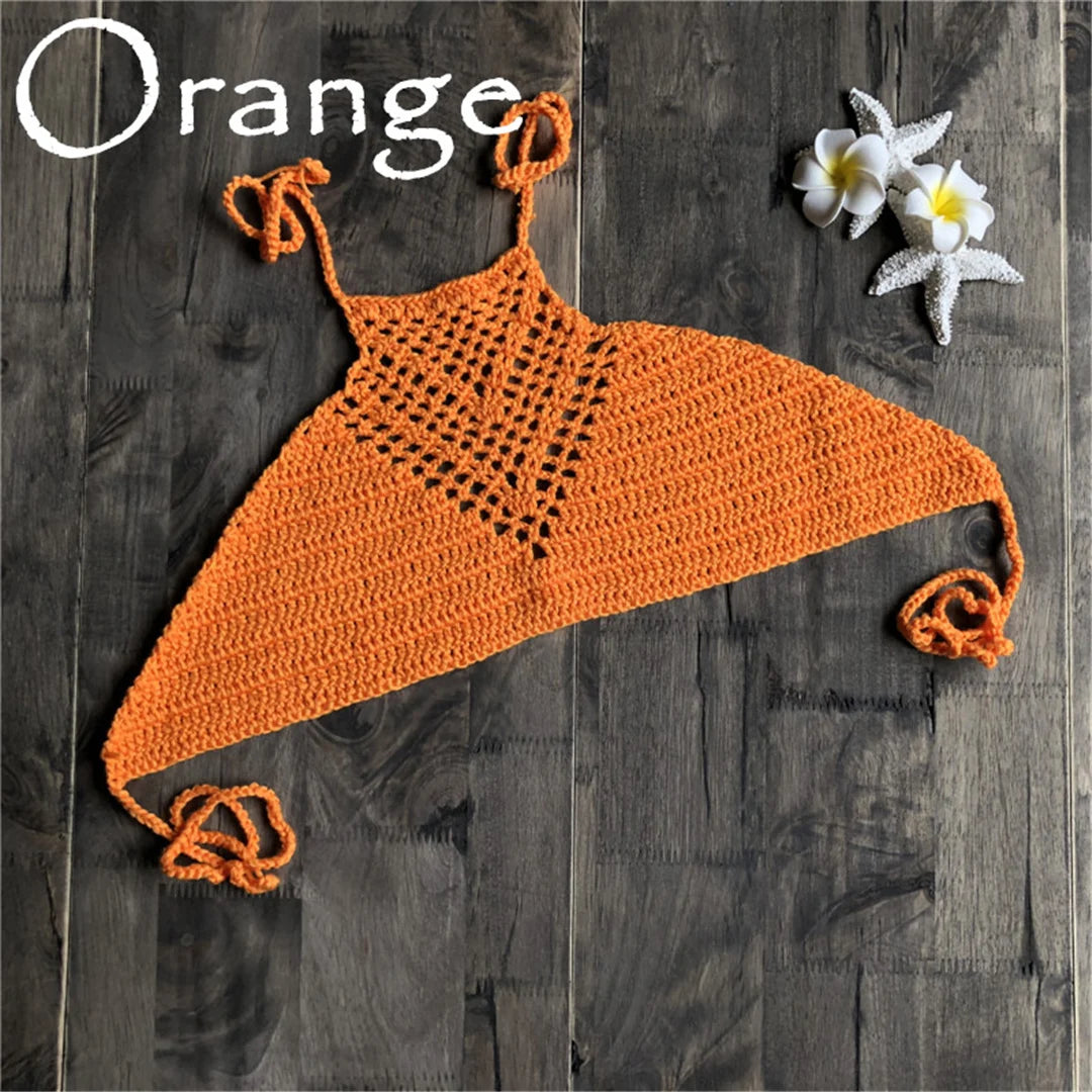 7 Colors Crochet Knitted Halter Bikini Top Female Swimsuit Women Swimwear Bather Bathing Suit Swim Hollow Out Beach Top V4192