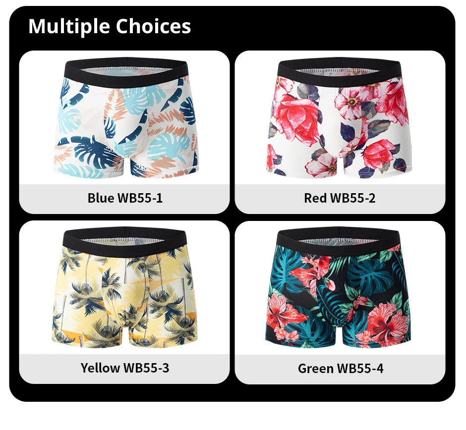 4 Pieces European and American Size MEN'S FASHION Printed Boxer Underwear Comfortable Swimming Trunks Oversized Underwear Shorts