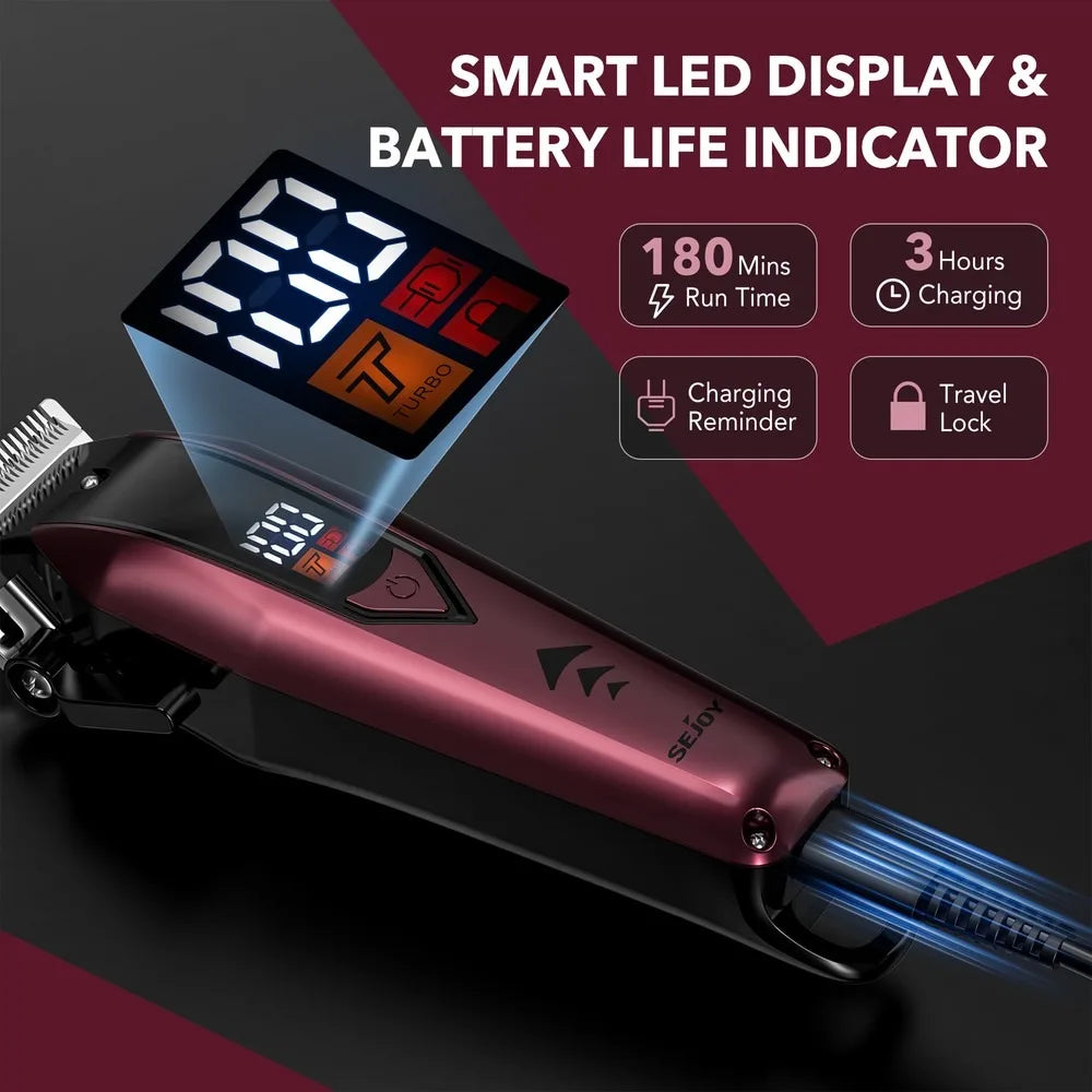 Sejoy Professional  Hair Clippers for Men Trimmers Set for Barber Cordles with LED Display Slick Hair Cut Self-Sharpening Blades