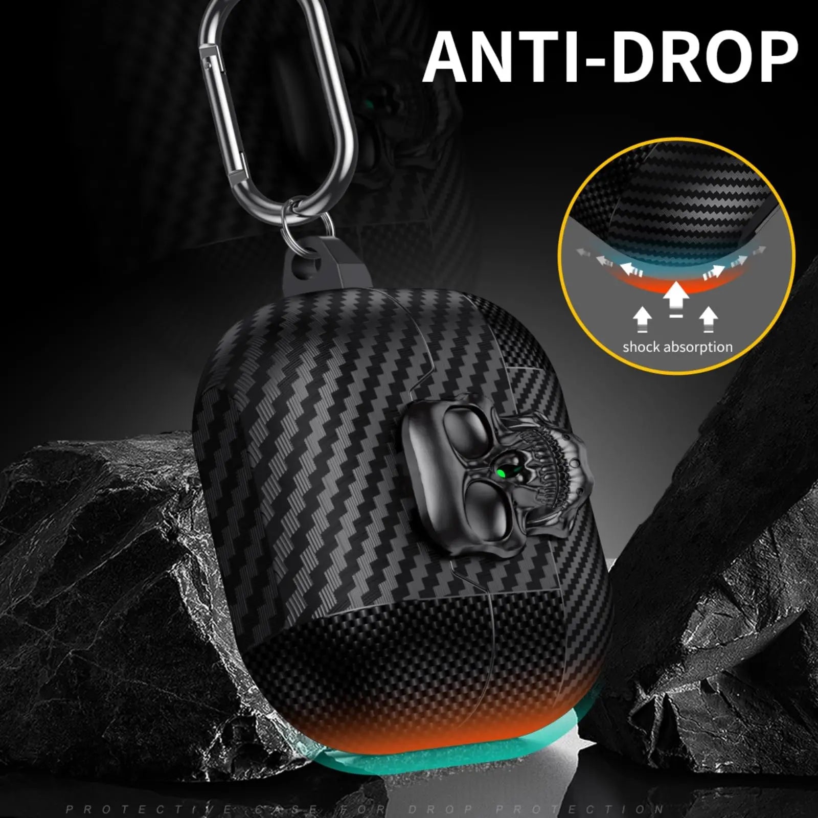 New For Samsung Galaxy Buds 3 Pro with Keychain & Cleaner Kit Funny Skull Carbon Fiber Protective Case For Samsung Galaxy Buds 3