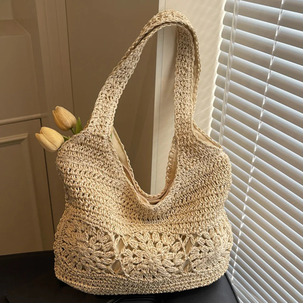 Large Straw Beach Bag Summer Shoulder Bag Handbag Hobo Bag Shoulder Purse for Women Travel Vacation