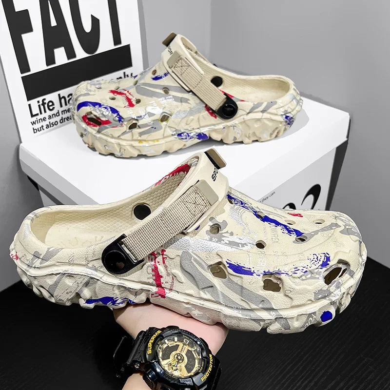 Plus Size 47 Summer Men Sandals Clogs Outdoor Garden Clogs Hole Shoes Male Casual Shoes Water Shoes Comfort Home Soft Slippers