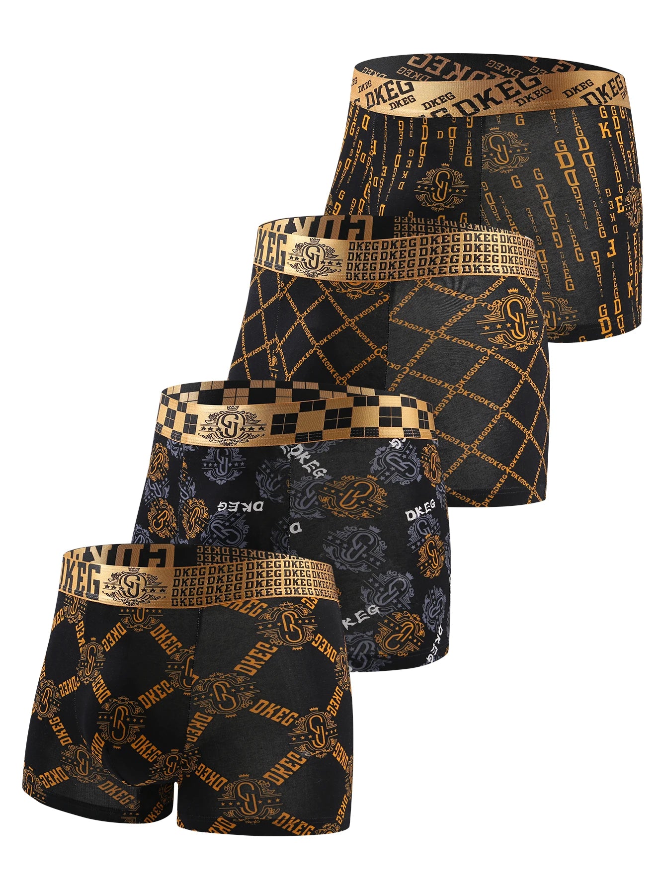Men's luxurious black gold printed cotton boys' underwear antibacterial breathable boxer shorts 4-pack