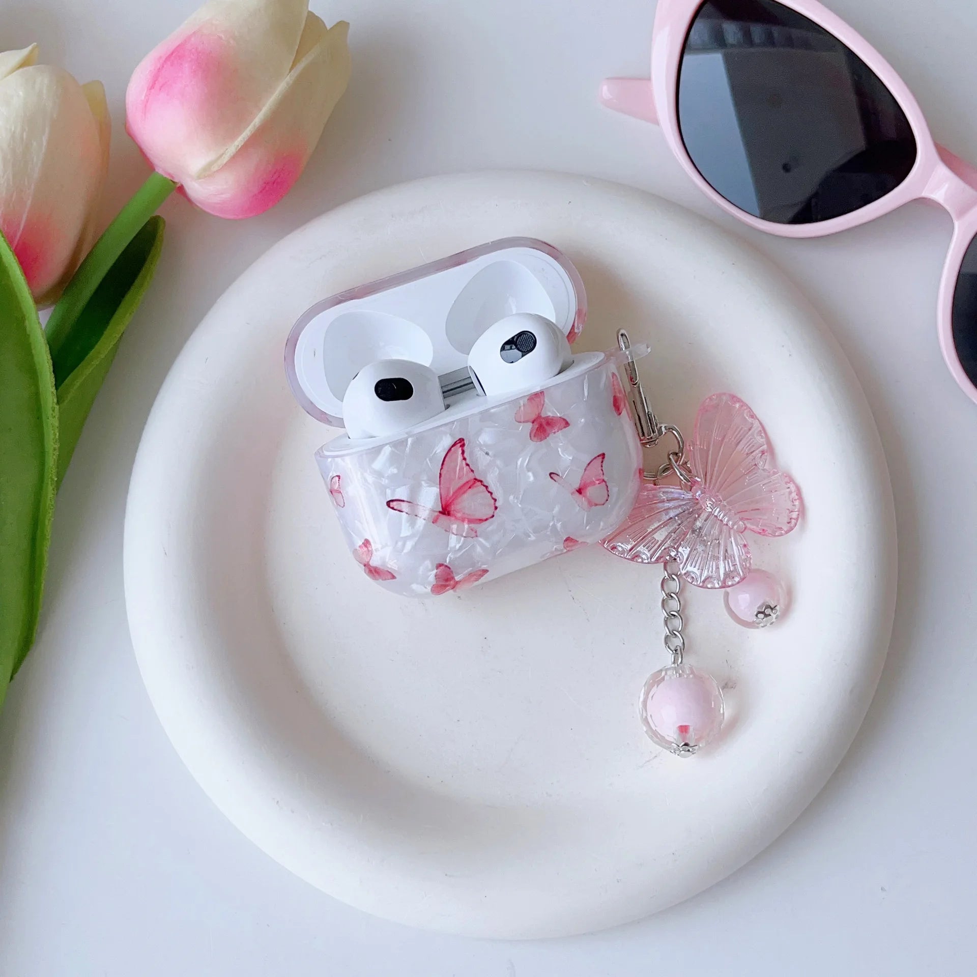 For Airpods Pro 2 Case Transparent Shell Pink Butterfly Case Headphone Cover Headset Shell For Apple Airpod 3 Pro 2nd Generation