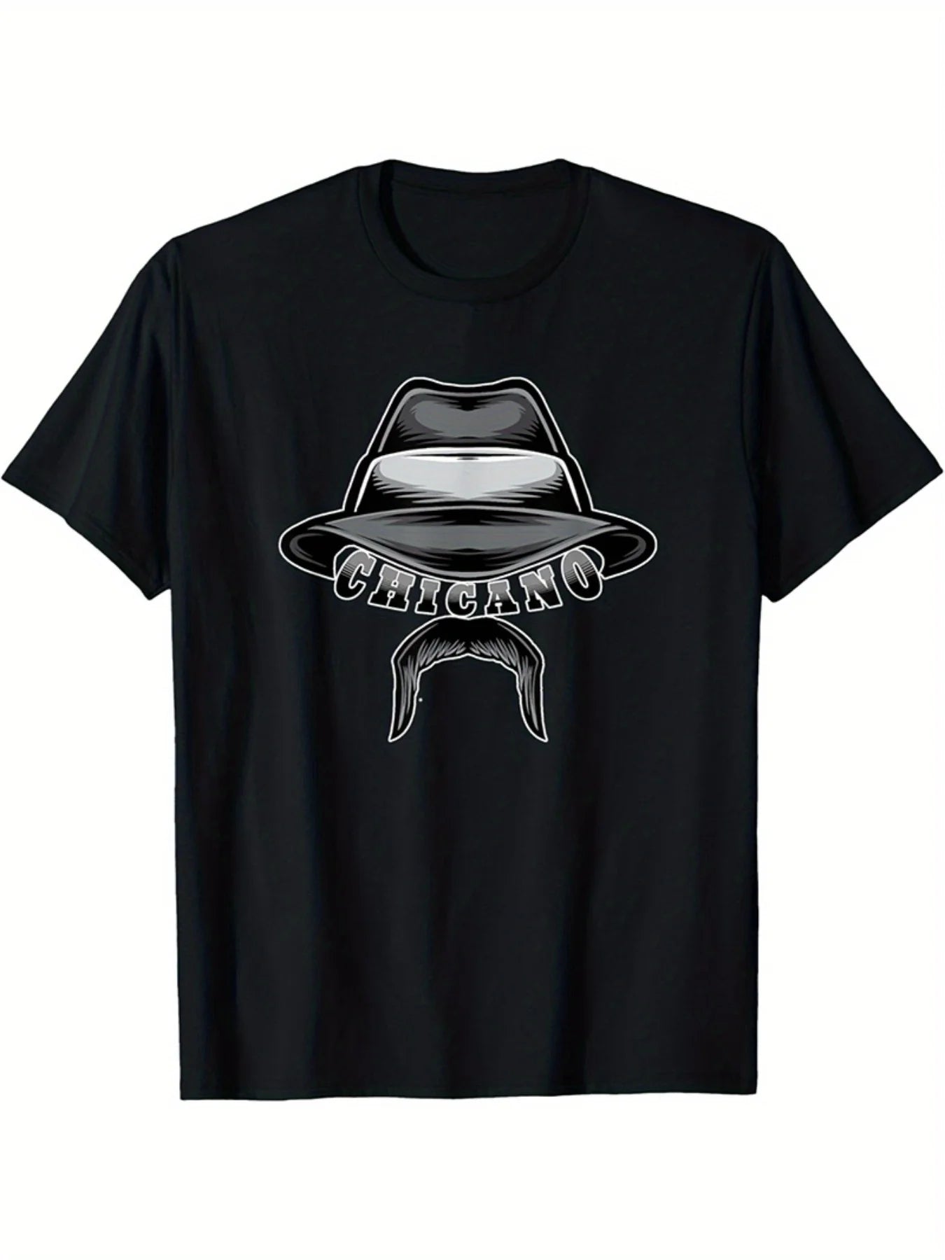 Chicano Low Rider Hat \u0026 Mustache Graphic T-Shirt for Men, Cotton Crew Neck Tee, Short Sleeve, Casual All-Season Wear