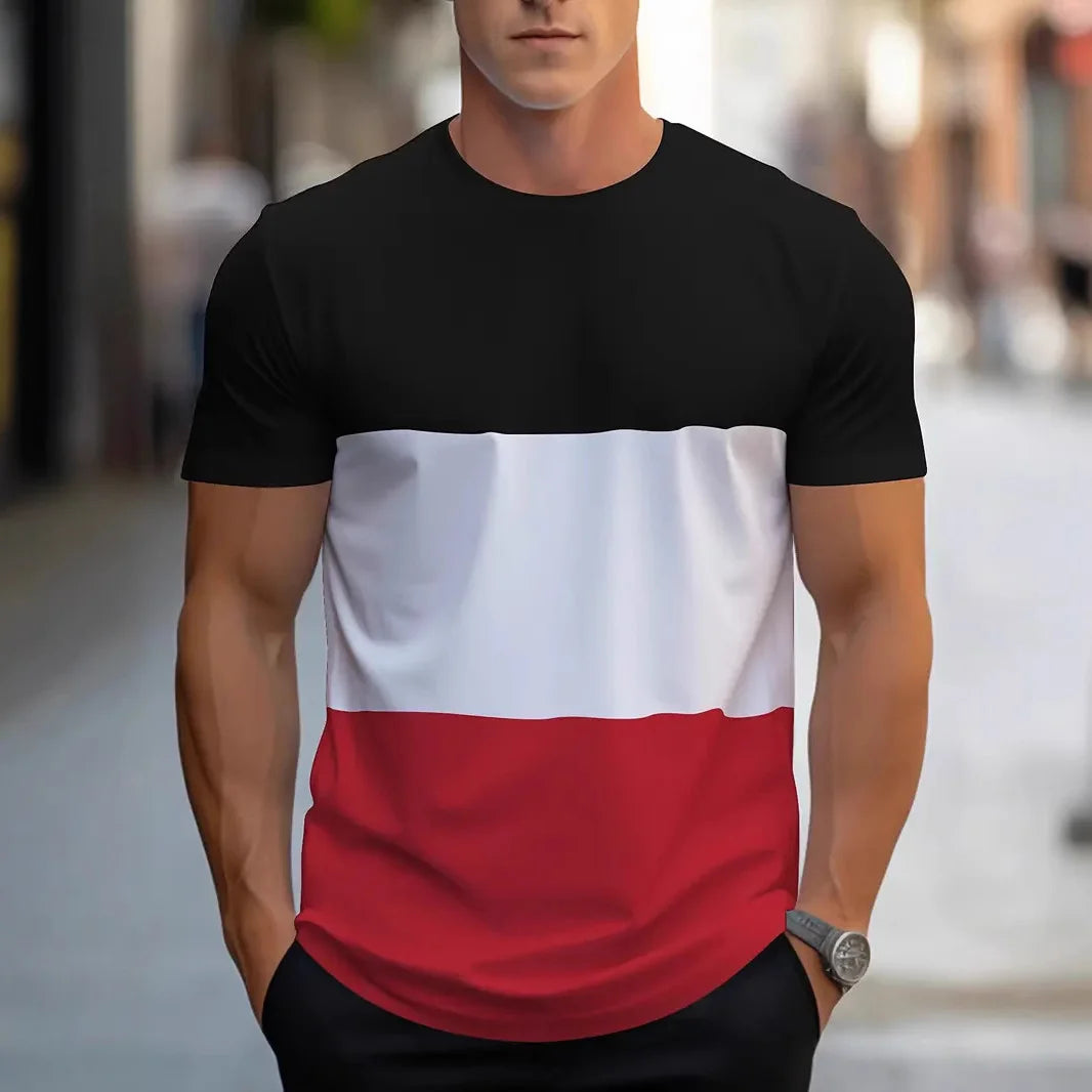 3D Print Lattice Stripes T Shirt For Men Color Block Pattern Short-Sleeved Tees Harajuku Streetwear Tops O-Neck T-Shirt Clothes