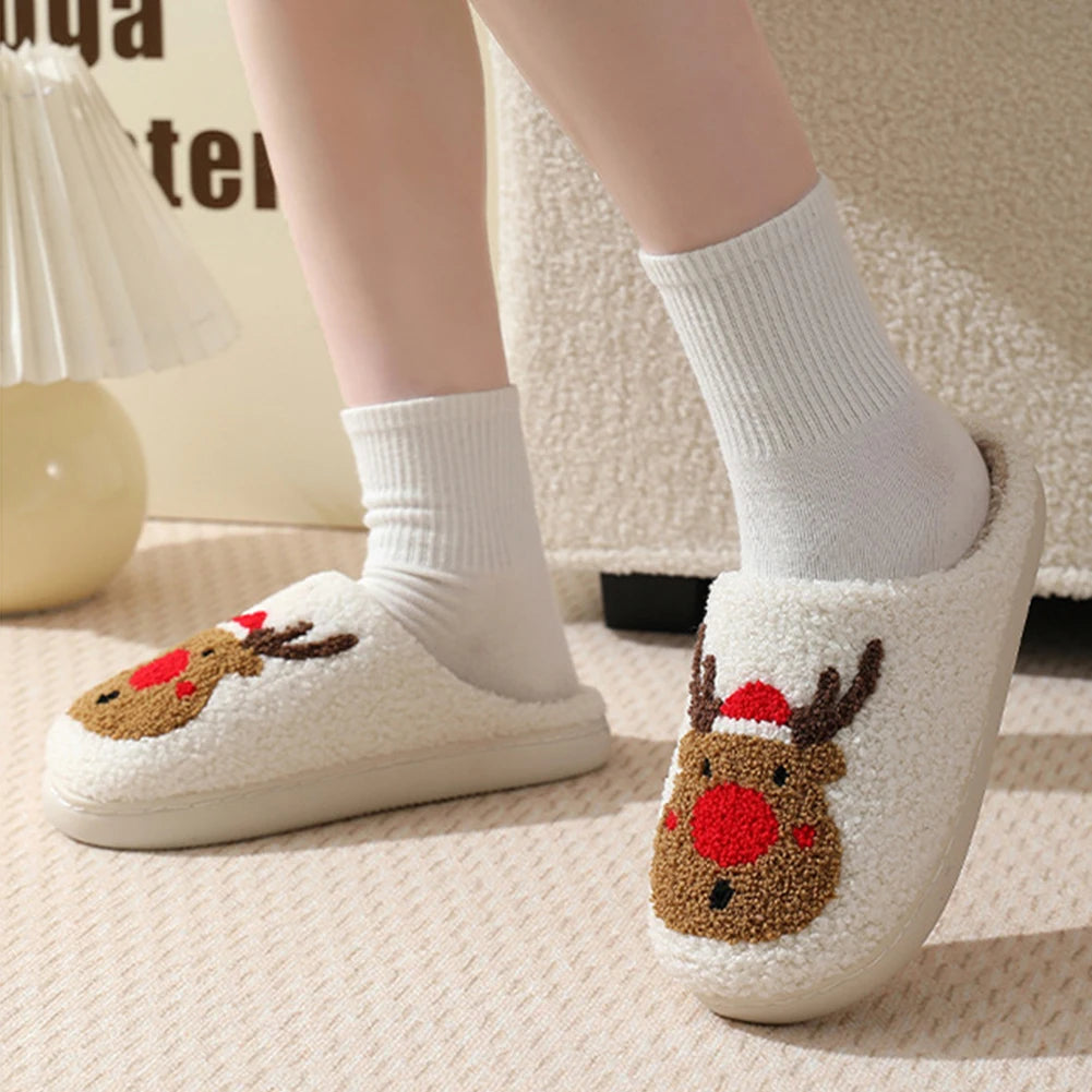 Christmas Deer Slippers Bedroom Slipper Women Men Plush Warm Slipper Women Fuzzy Fluffy Slippers for Winter for Christmas Gift