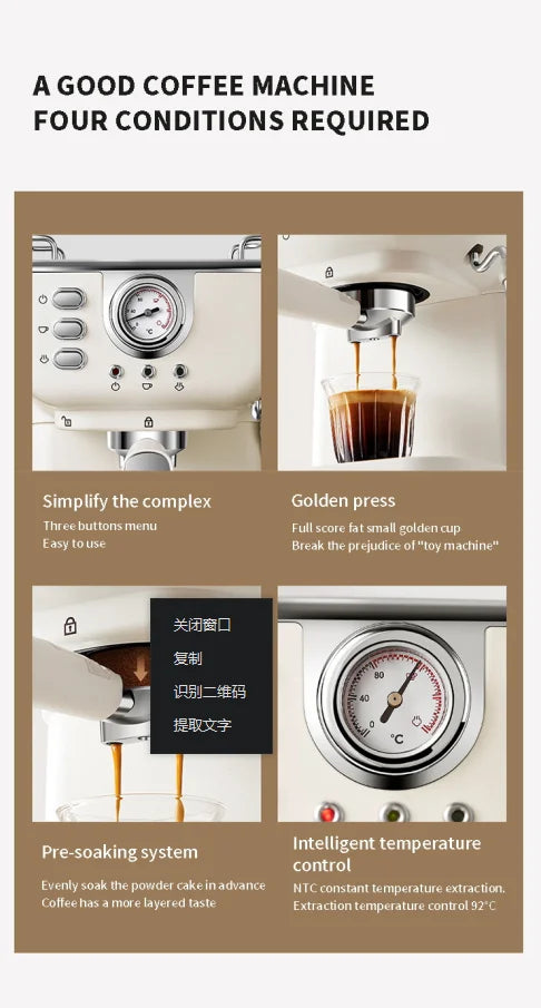 20 Bar Electric Coffee Machine Italian Semi-automatic Professional Expresso Coffee Maker Office Small Coffee Machines 220V