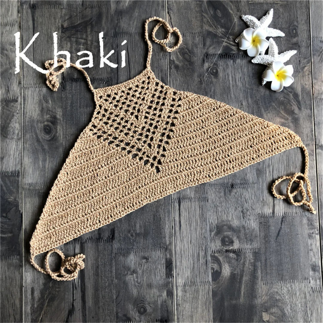 7 Colors Crochet Knitted Halter Bikini Top Female Swimsuit Women Swimwear Bather Bathing Suit Swim Hollow Out Beach Top V4192