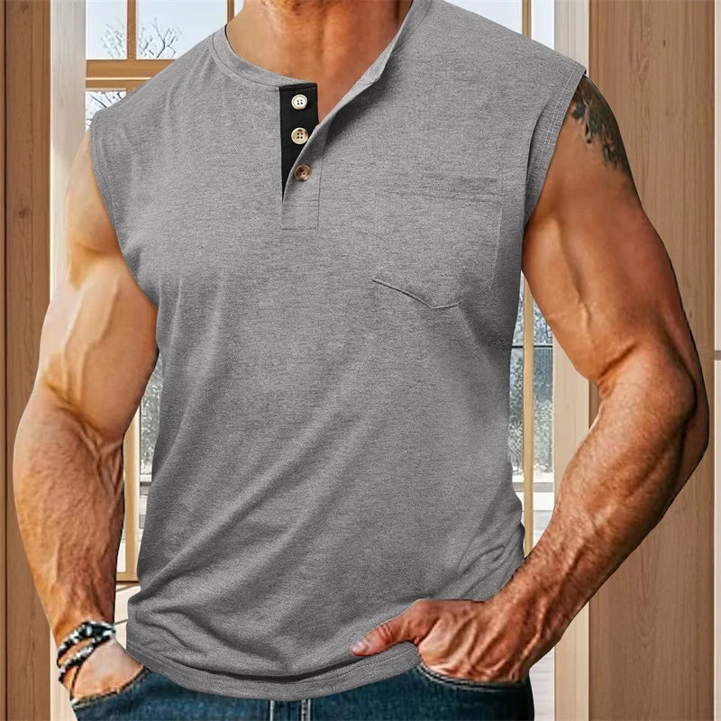 Men s Athletic Tank Top Sleeveless Basketball Shirt Quick-Dry Breathable Muscle Fitness Sports Vest with Button Detail