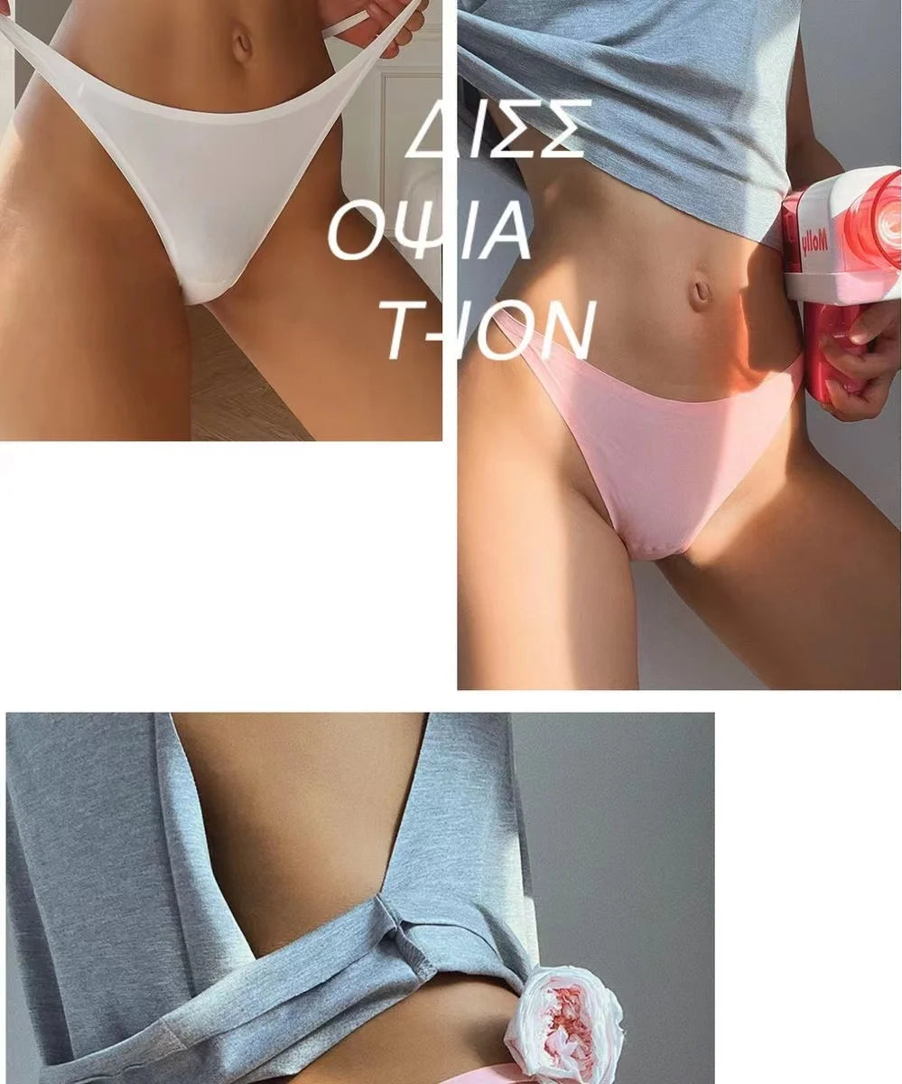 Ice Silk Seamless Panties For Women Soft Thin Band Thongs Woman Satin Underwear Female Bikini Panties String Tangas Mujer