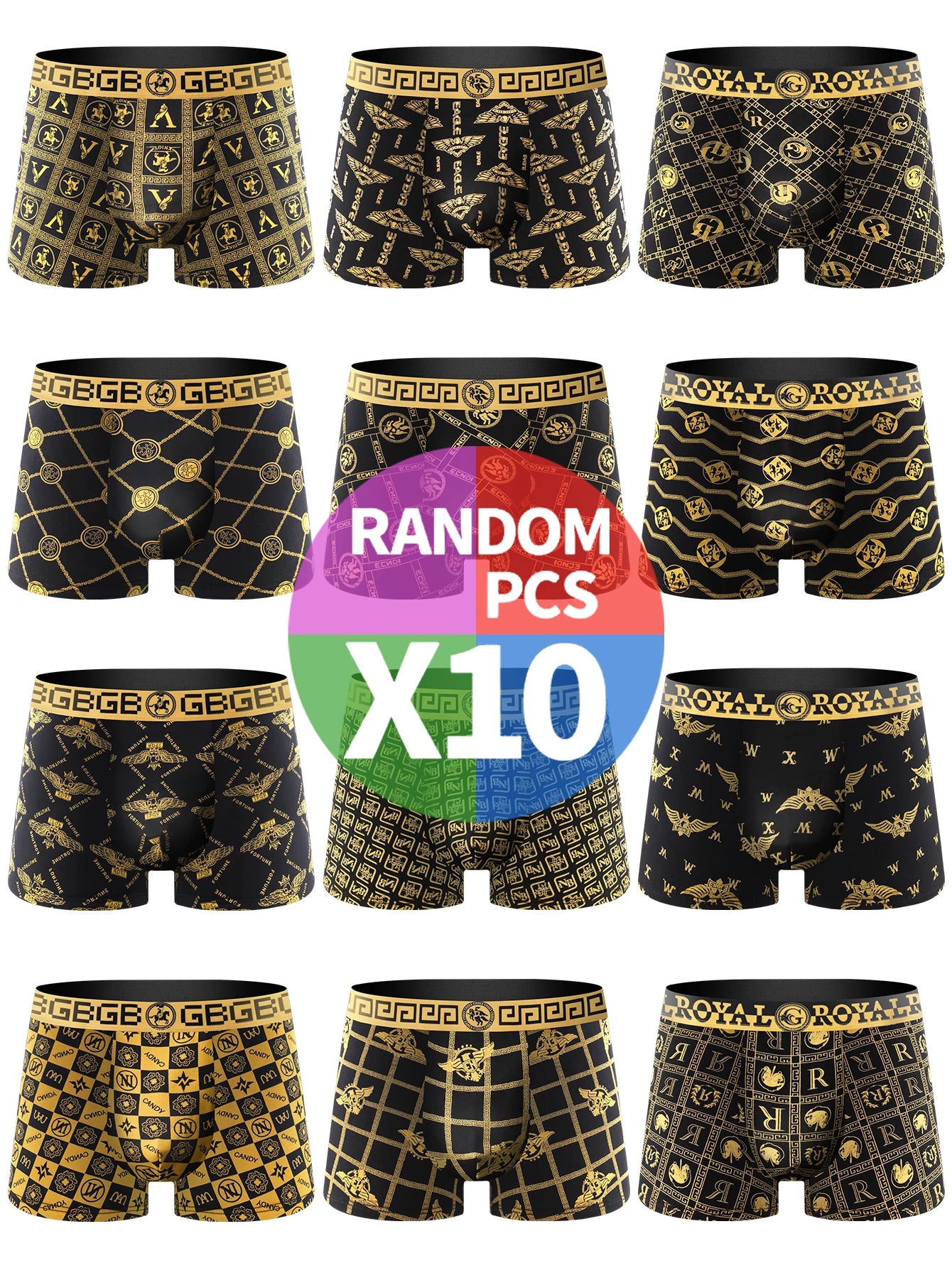 10 pieces of men's boxer briefs, black gold random soft, breathable, comfortable skin-friendly four seasons hot men's underwear