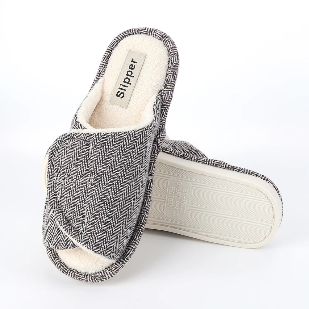 Plush House Slippers Hook and Loop Slippers Non-Slip Open Toe Slippers Comfortable Soft Indoor Slippers for Indoor Outdoor