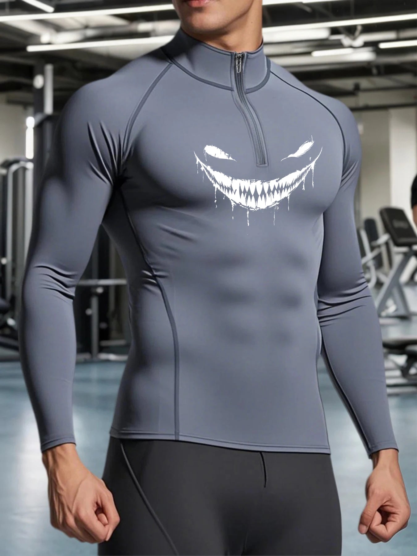 2025 New Men Sportswear Fitness Top Devil Printed Quick-drying Breathable Slim Long-sleeved T-shirt Running Training Gym Clothes