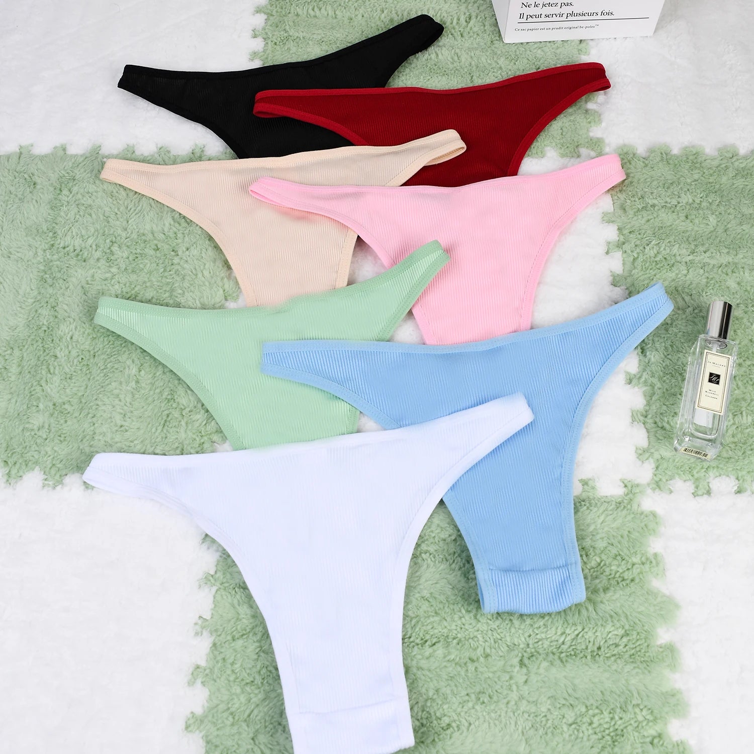 7Pcs Soft Women's Thong Cotton Underwear Set Ribbed Sexy Low-rise Seamless Underwear Breathable And Comfortable