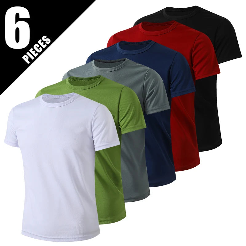 1/4/6 Pcs Summer Teenagers Aged 13-16 Solid Color Quick drying Short sleeved T-shirt Men's Loose Casual Sportswear Sizes 160-175