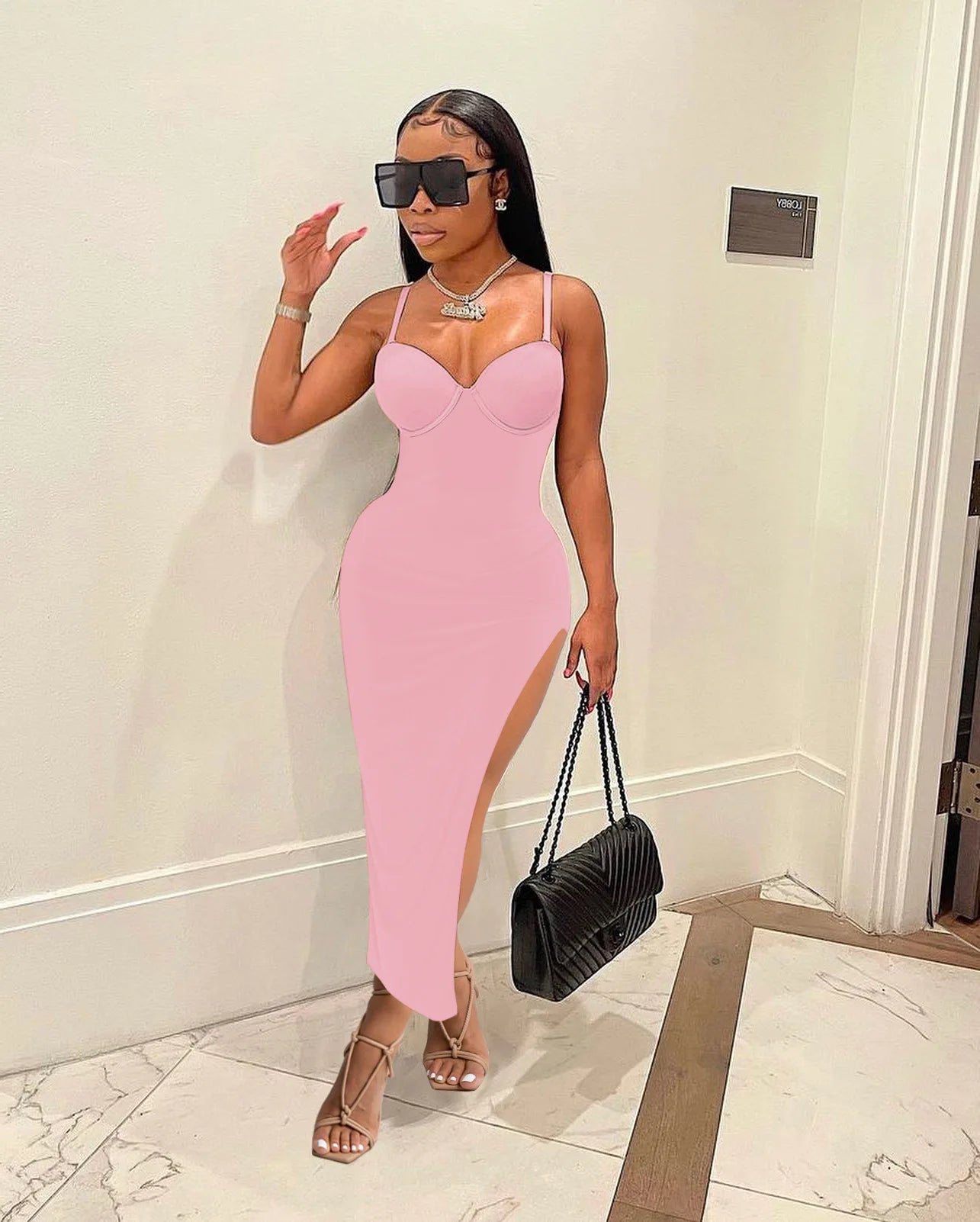 FAGADOER Sexy High Slit Bodycon Long Dress Women Solid Color Spaghetti Strap Backless Dresses Female Streetwear Vestidos 2025