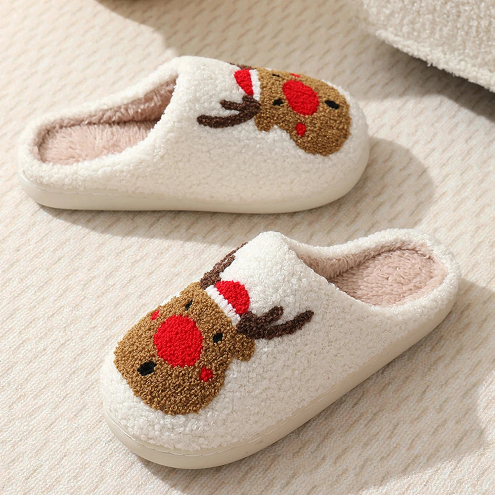 Christmas Deer Slippers Bedroom Slipper Women Men Plush Warm Slipper Women Fuzzy Fluffy Slippers for Winter for Christmas Gift