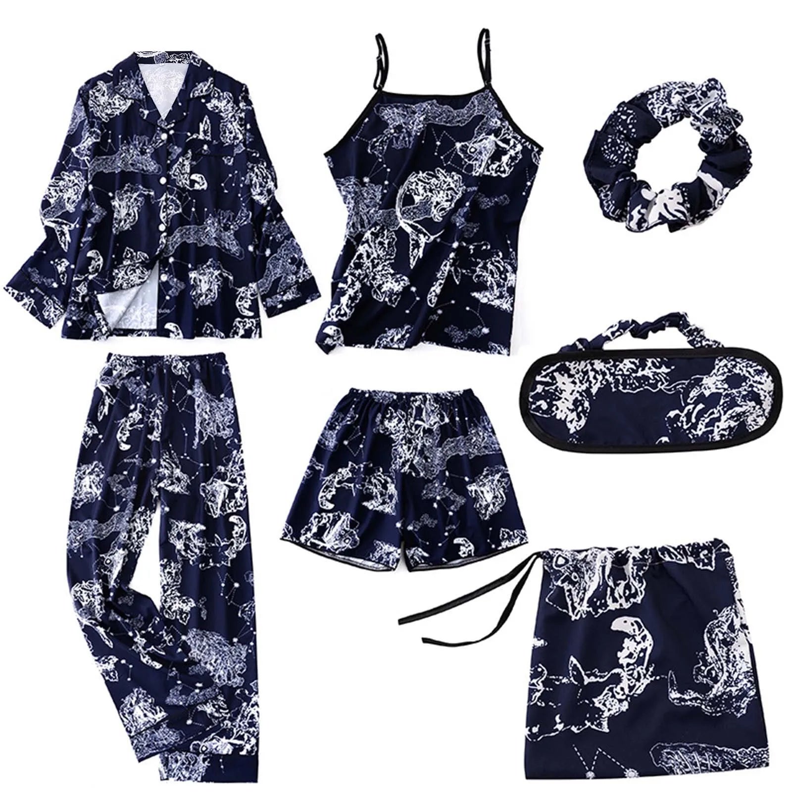 7pcs Women Pajamas Set Cotton Autumn Winter Homewear Suit Spring Summer Girls Sexy Pijama Tracksuit Elegant Female Loungewear