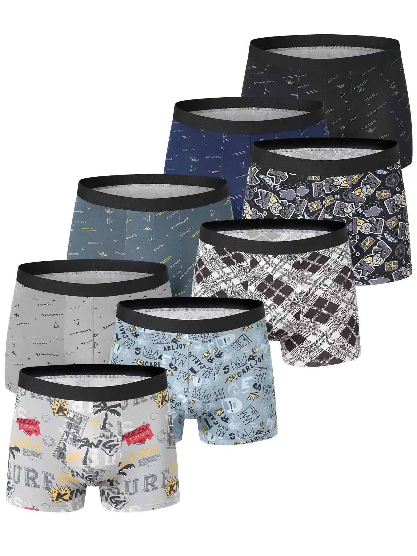 4 Pieces European and American Size MEN'S FASHION Printed Boxer Underwear Comfortable Swimming Trunks Oversized Underwear Shorts