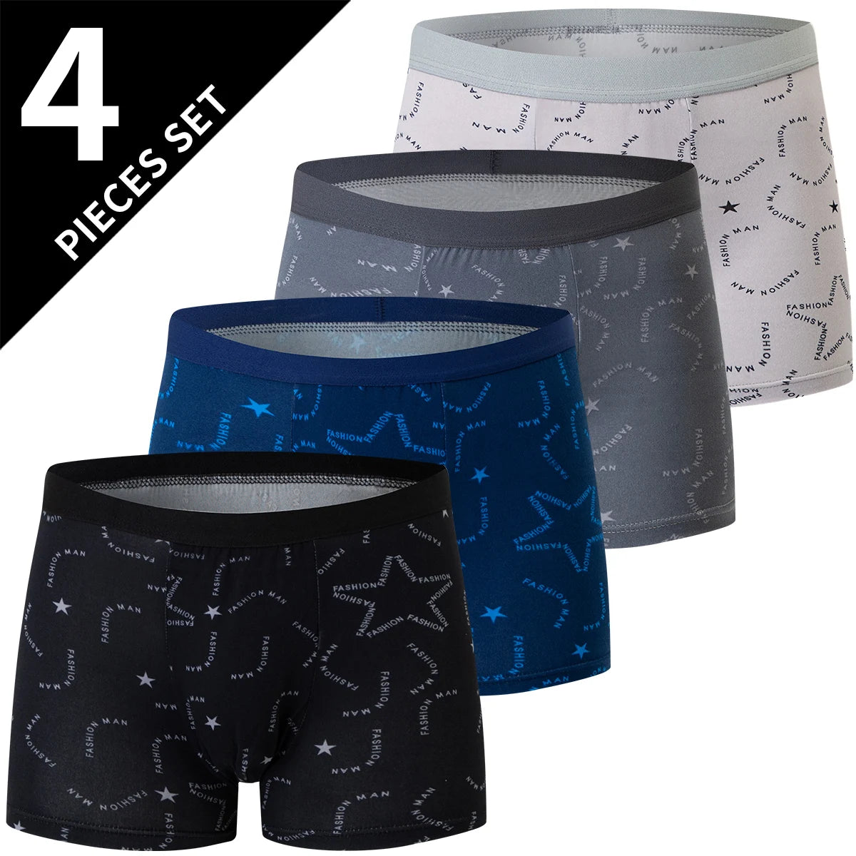 4 Pieces European and American Size MEN'S FASHION Printed Boxer Underwear Comfortable Swimming Trunks Oversized Underwear Shorts