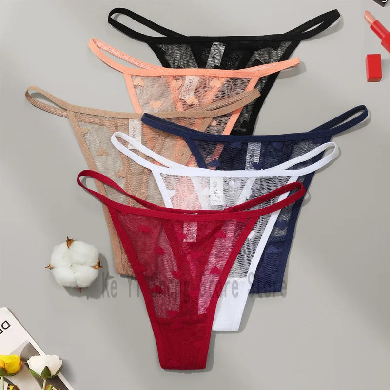 1PCS of women's thong, low-waist, transparent, sexy heart-shaped, breathable and seamless underwear for women