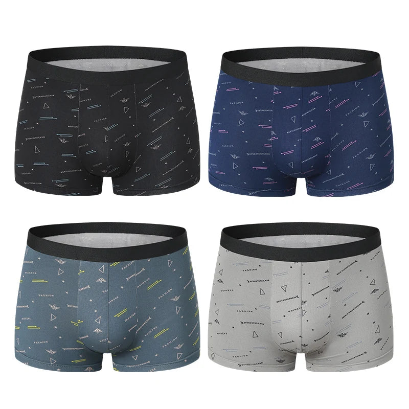 4 Pieces European and American Size MEN'S FASHION Printed Boxer Underwear Comfortable Swimming Trunks Oversized Underwear Shorts